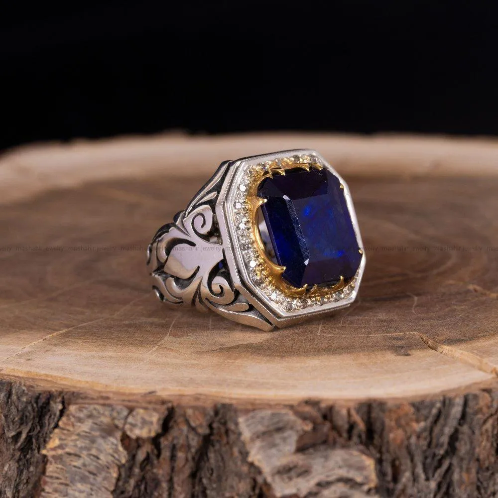 انگشتر ياقوت کبود مردانه کد 1774