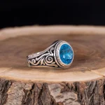 انگشتر توپاز آبی مردانه کد 1773