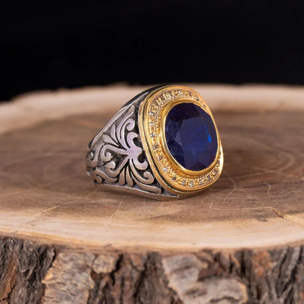 انگشتر ياقوت کبود مردانه کد 1772