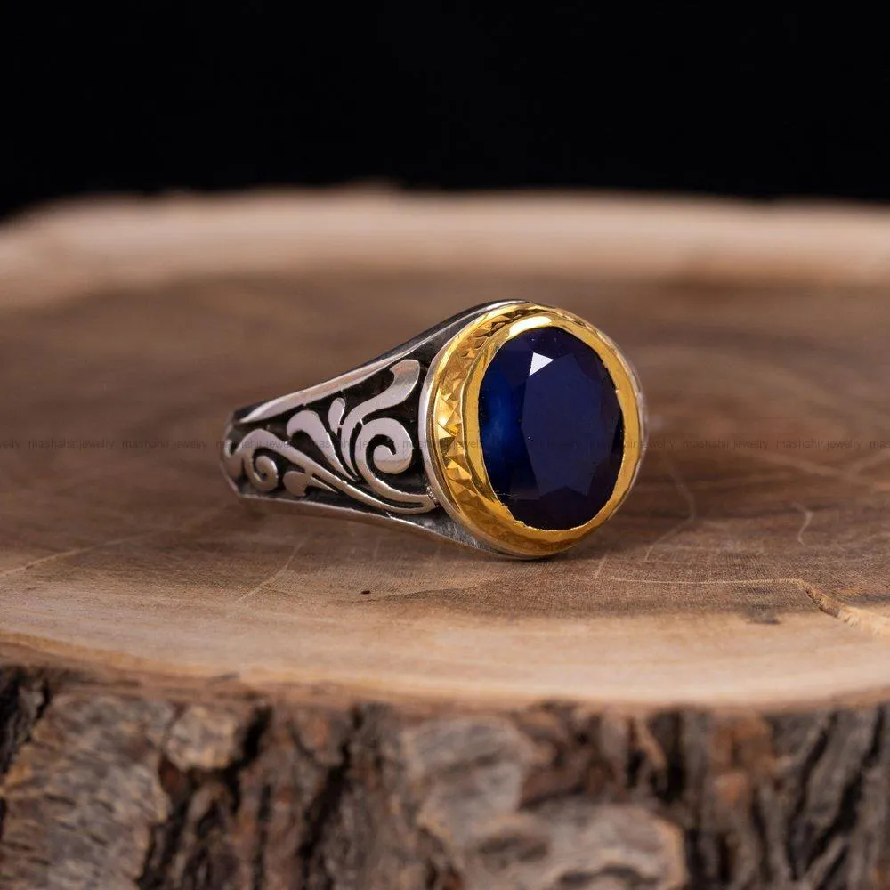 انگشتر ياقوت کبود مردانه کد 1771