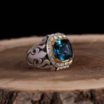 انگشتر توپاز آبی مردانه کد 1766