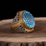 انگشتر توپاز آبی مردانه کد 1765