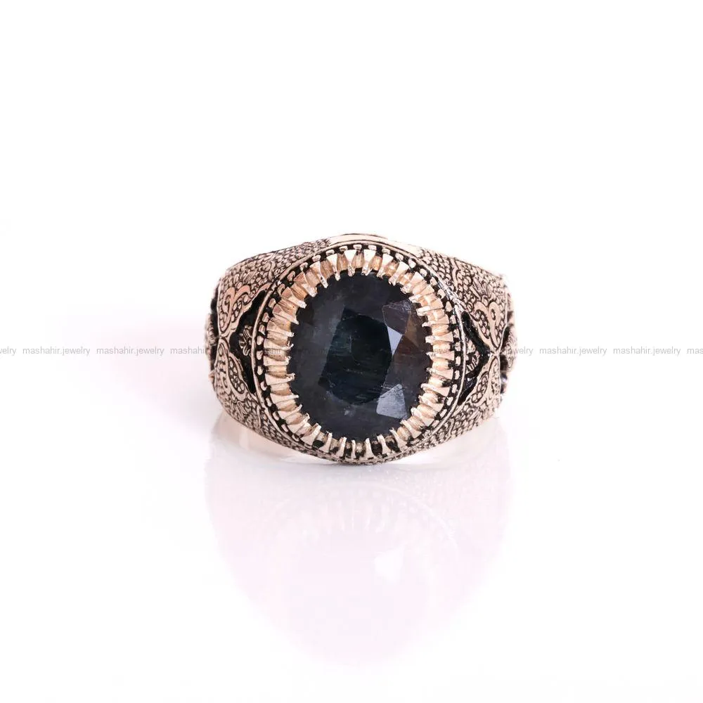 انگشتر ياقوت کبود مردانه کد 823