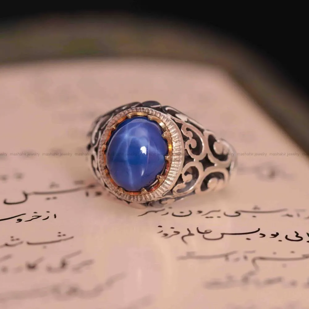 انگشتر ياقوت استار آبی مردانه کد 1321