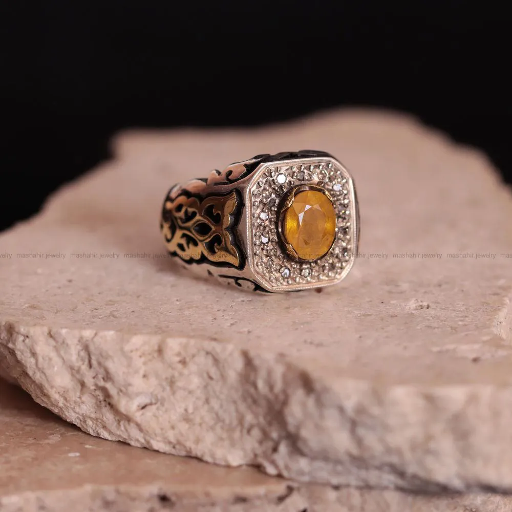 انگشتر یاقوت زرد مردانه کد 804