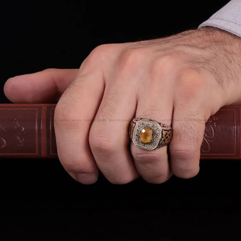 انگشتر یاقوت زرد مردانه کد 804
