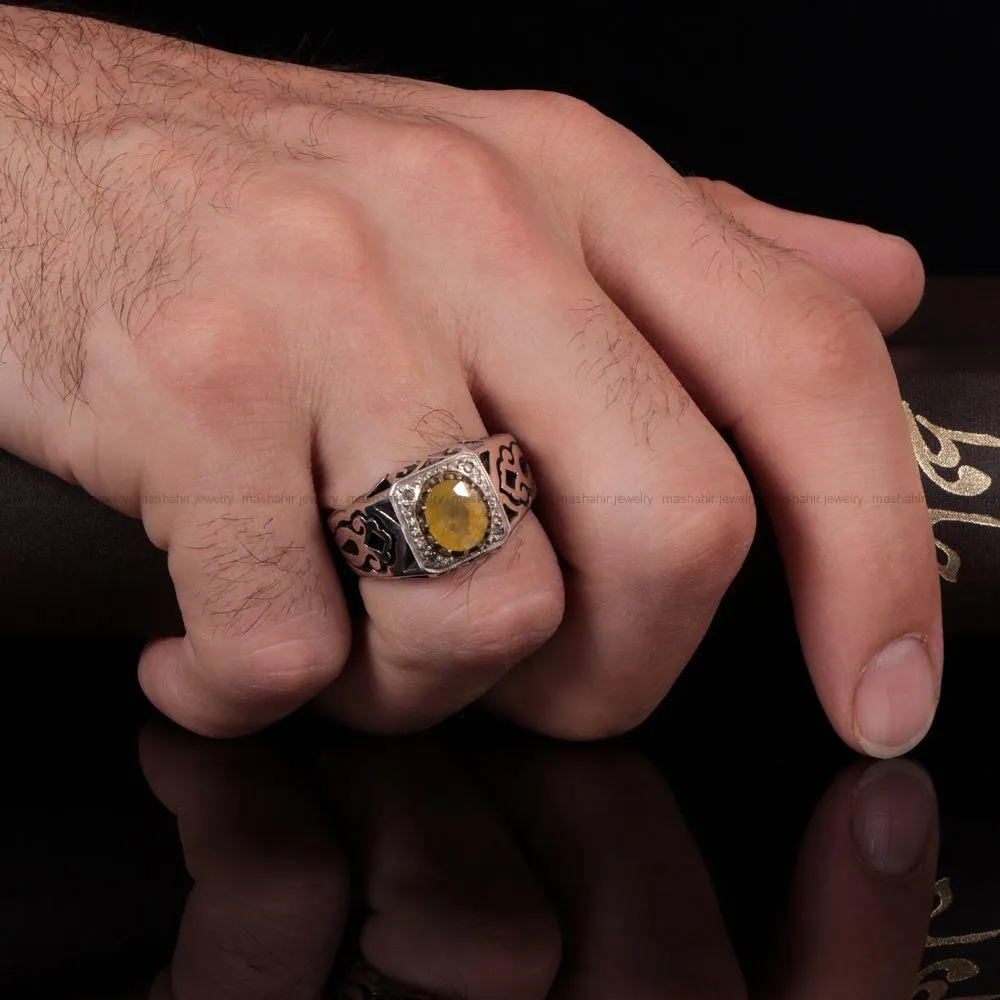 انگشتر یاقوت زرد مردانه کد 852