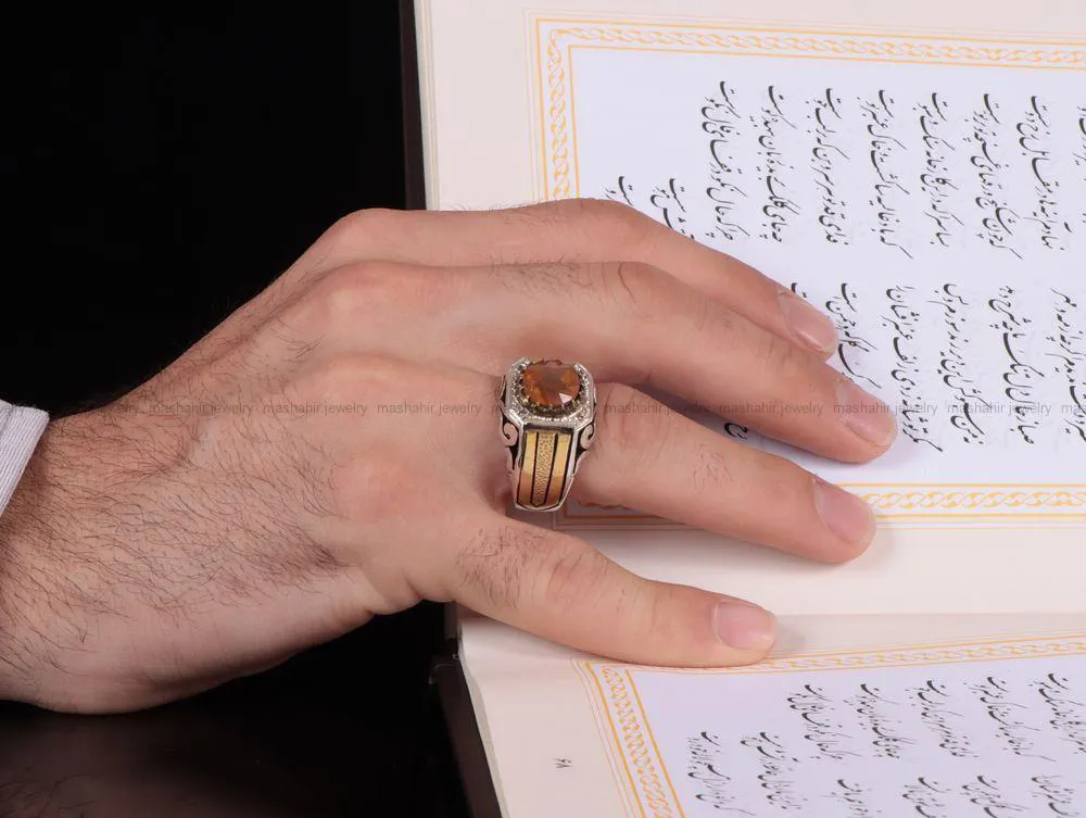 انگشتر یاقوت زرد مردانه کد 858
