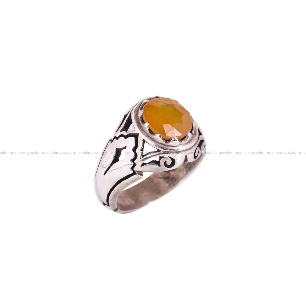 انگشتر یاقوت زرد مردانه کد 4654