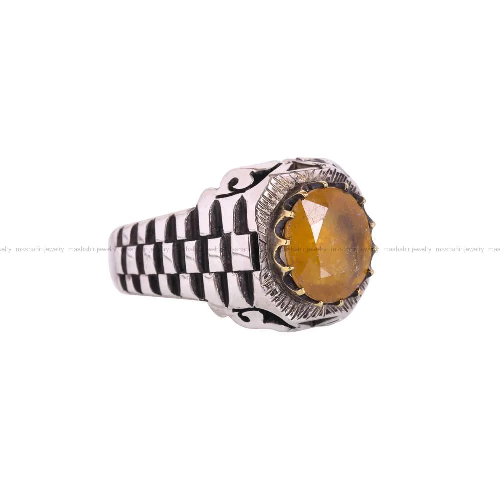 انگشتر یاقوت زرد مردانه کد 4655