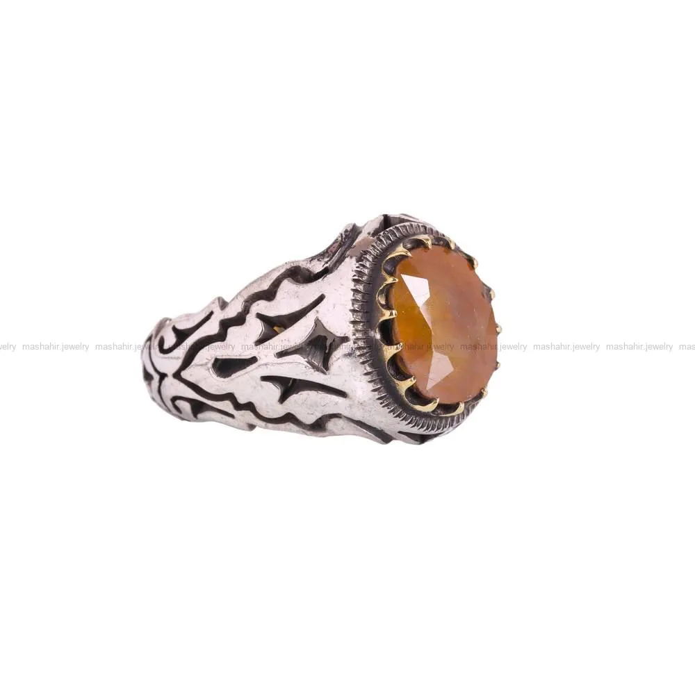 انگشتر یاقوت زرد مردانه کد 4659