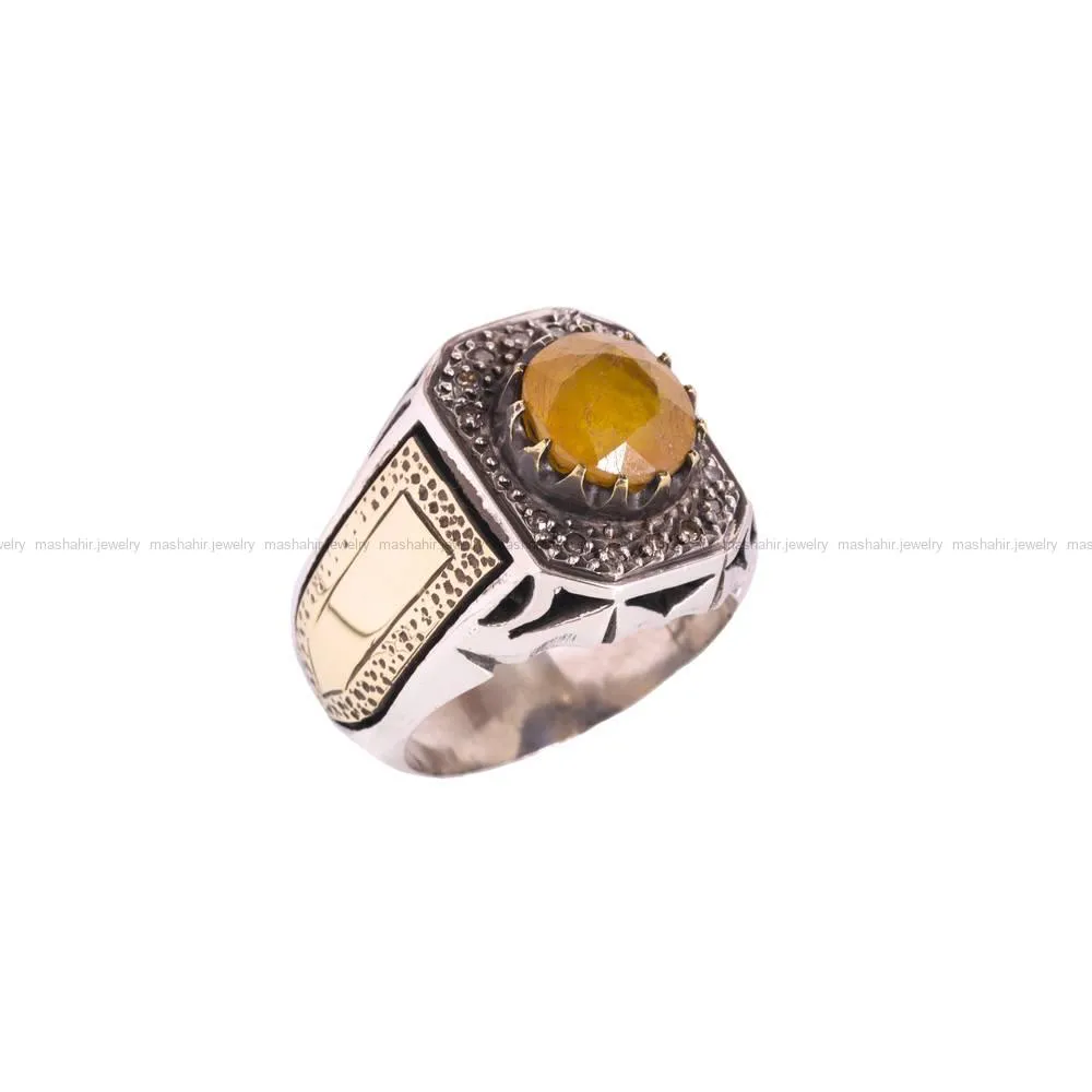 انگشتر یاقوت زرد مردانه کد 4660