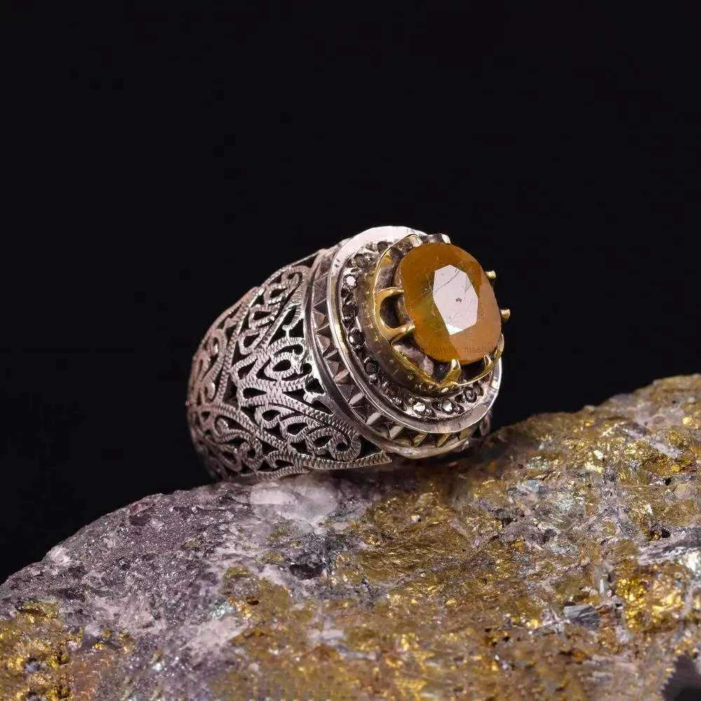 انگشتر یاقوت زرد مردانه کد 4656