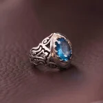 انگشتر توپاز آبی مردانه کد 4670