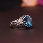 انگشتر توپاز آبی مردانه کد 4671
