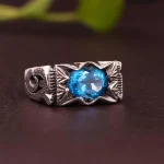 انگشتر توپاز آبی مردانه کد 4732