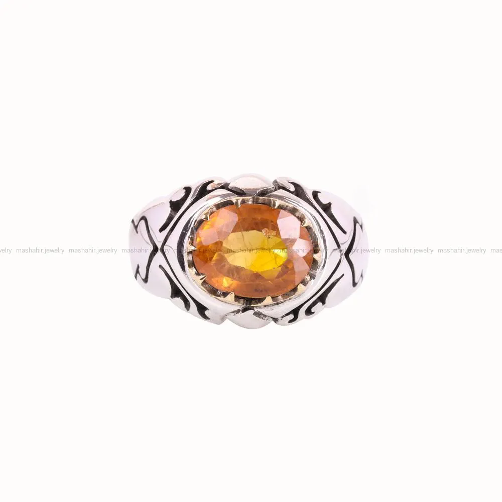 انگشتر توپاز پرتقالي مردانه کد 4877