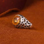 انگشتر توپاز پرتقالي مردانه کد 4880