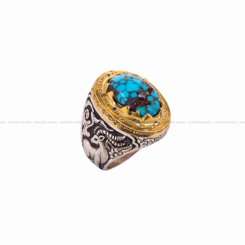 انگشتر فیروزه شجری مردانه کد 4674