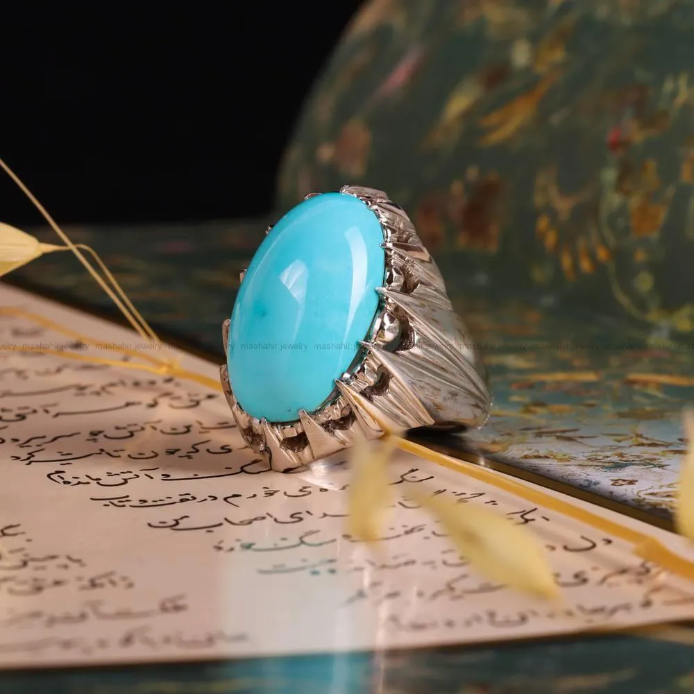 انگشتر فیروزه عجمی مردانه کد 4680