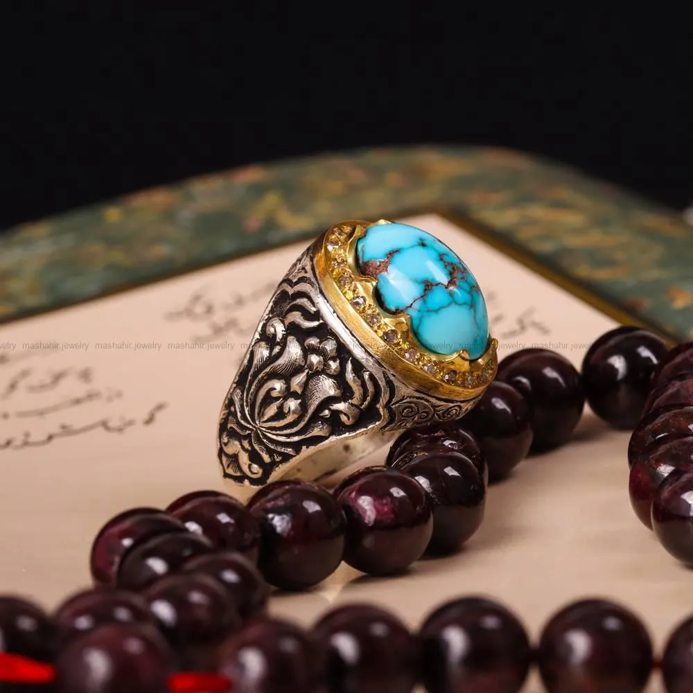 انگشتر فیروزه شجری مردانه کد 4694