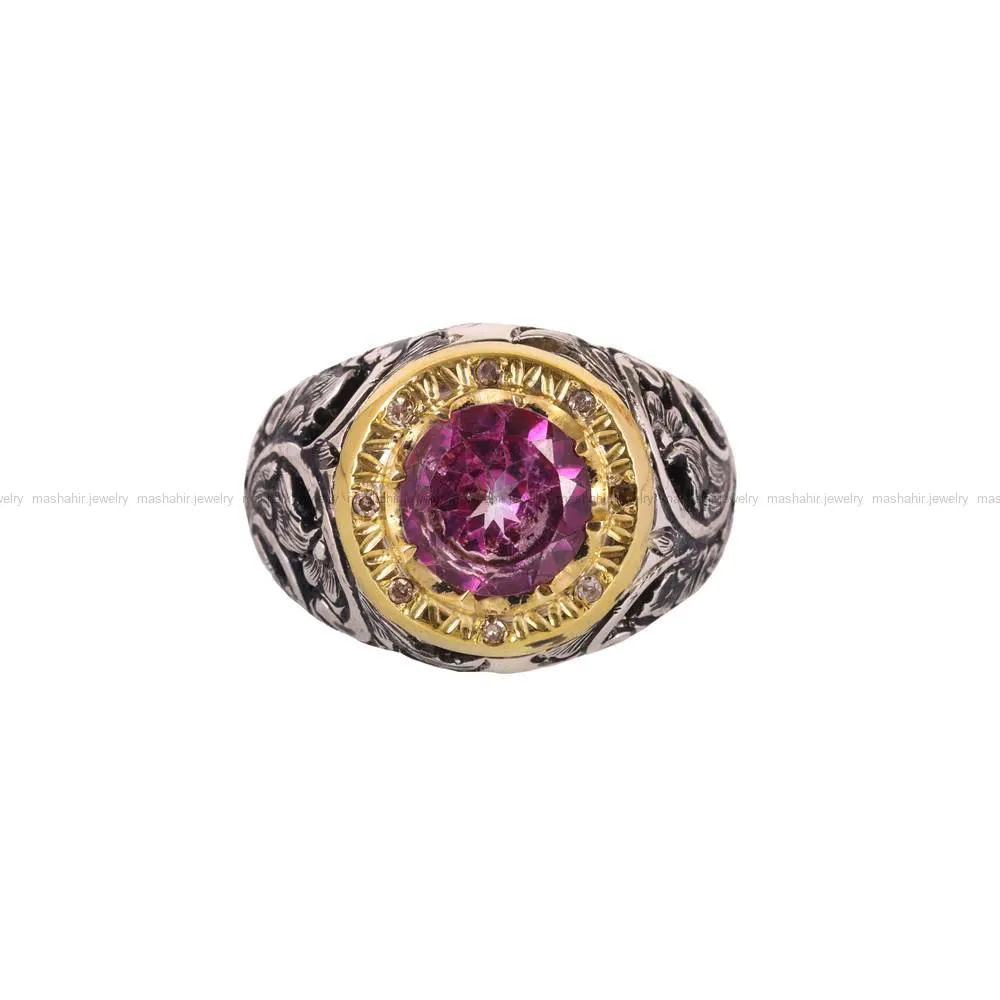 انگشتر توپاز صورتي مردانه کد 5038