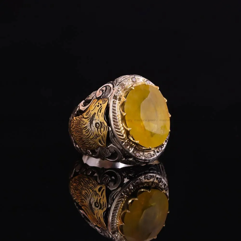 انگشتر یاقوت زرد مردانه کد 5014