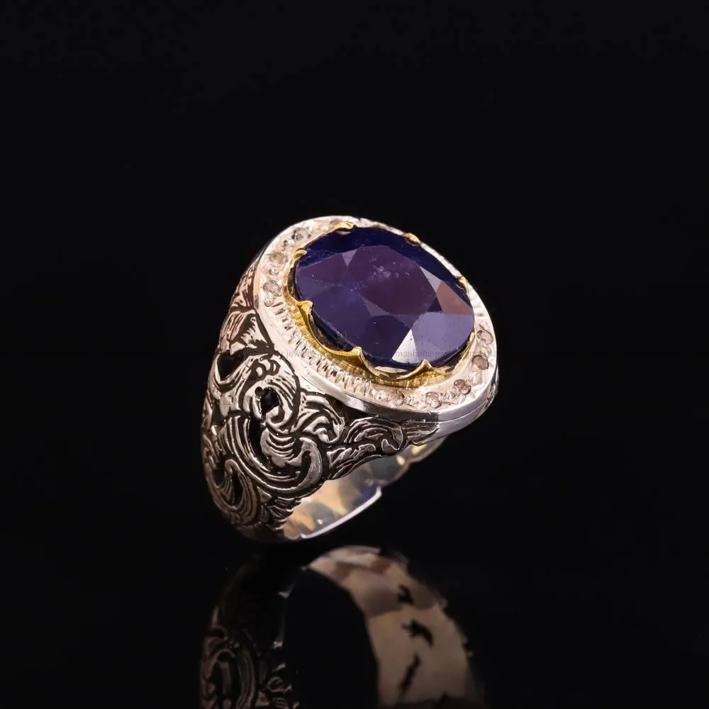 انگشتر ياقوت کبود مردانه کد 5021