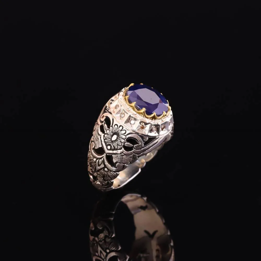 انگشتر ياقوت کبود مردانه کد 5022