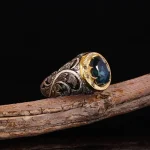 انگشتر توپاز آبی مردانه کد 5029