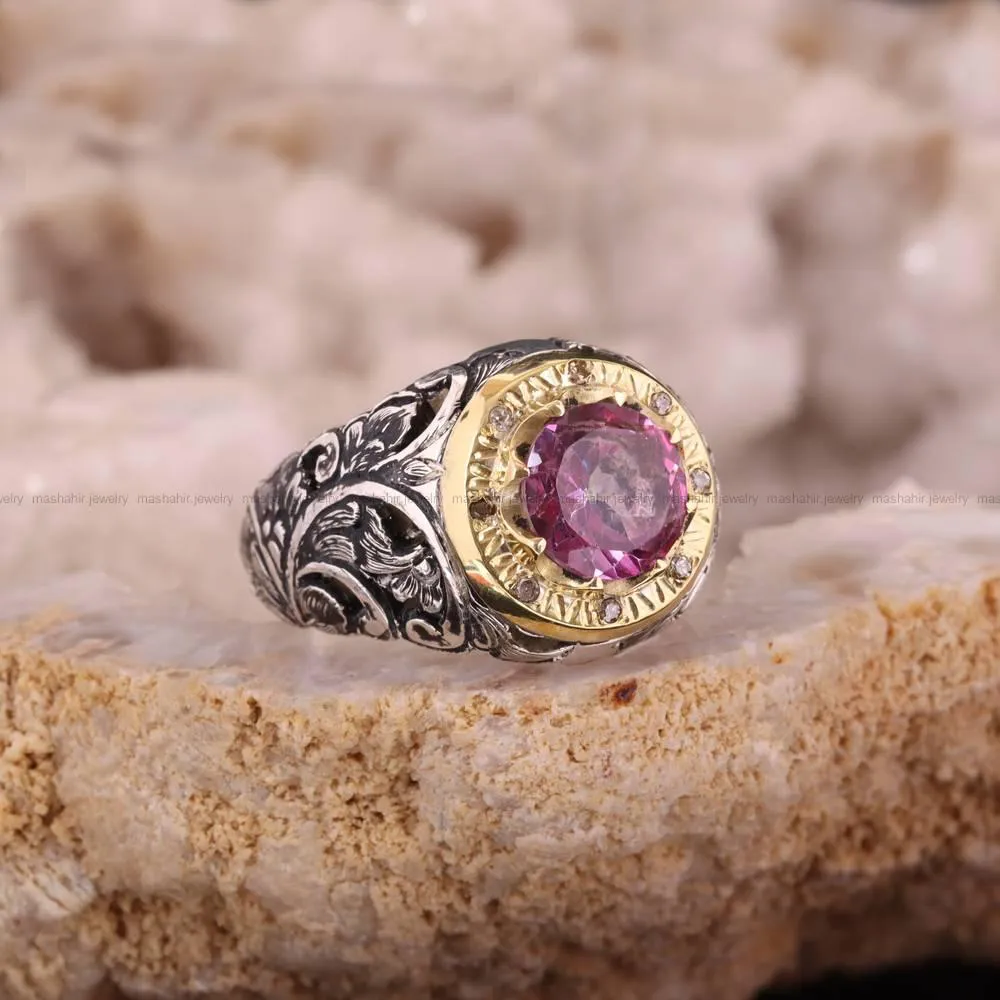 انگشتر توپاز صورتي مردانه کد 5038
