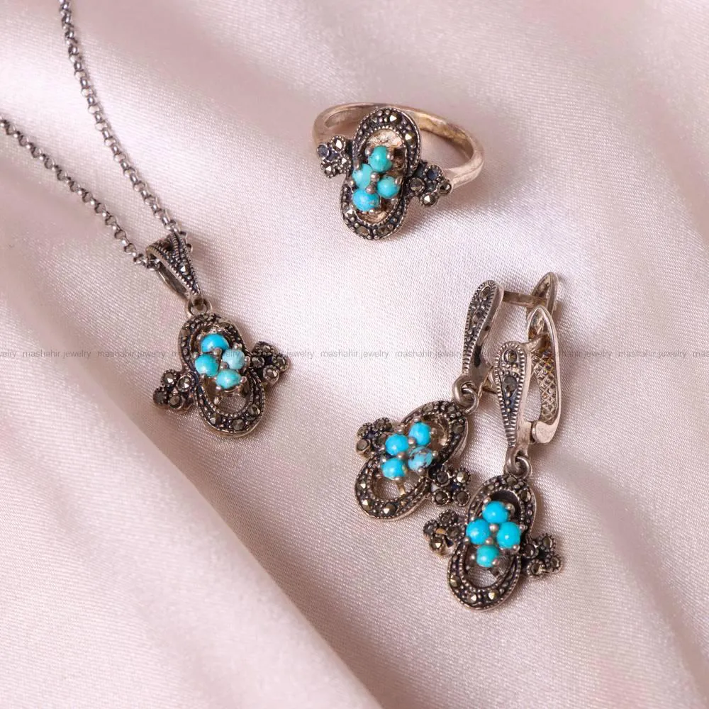 نیم ست فیروزه زنانه کد 4939