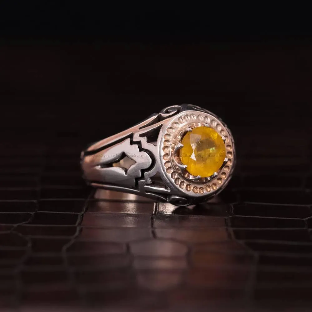 انگشتر یاقوت زرد مردانه کد 1521