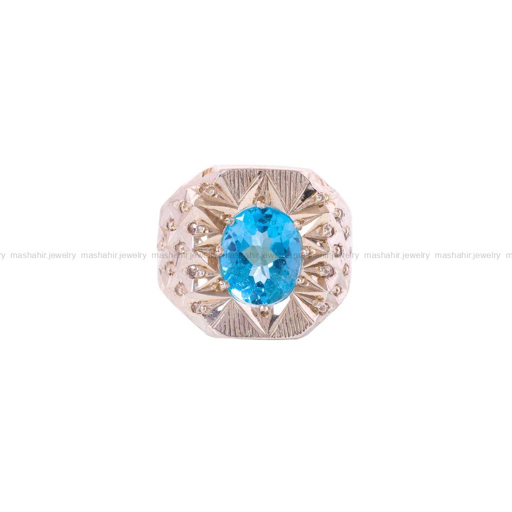 انگشتر توپاز آبی مردانه کد 3550