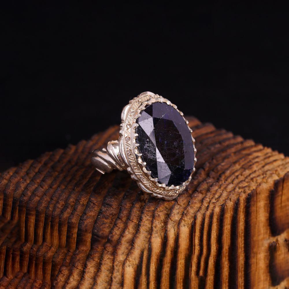 انگشتر ياقوت کبود مردانه کد 3530