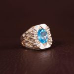 انگشتر توپاز آبی مردانه کد 3550