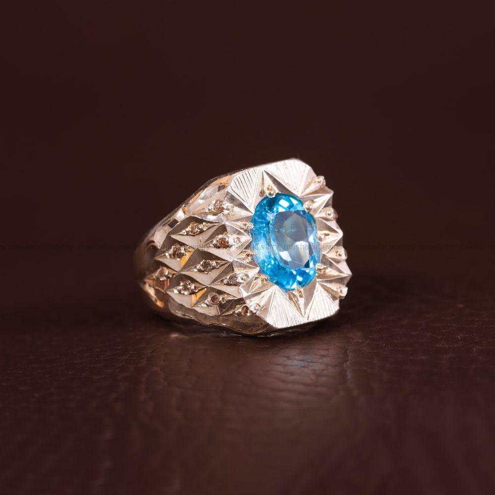 انگشتر توپاز آبی مردانه کد 3550