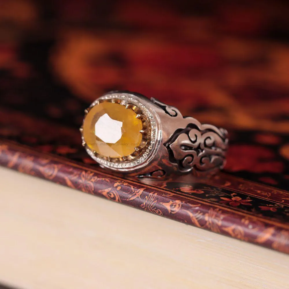 انگشتر یاقوت زرد مردانه کد 845