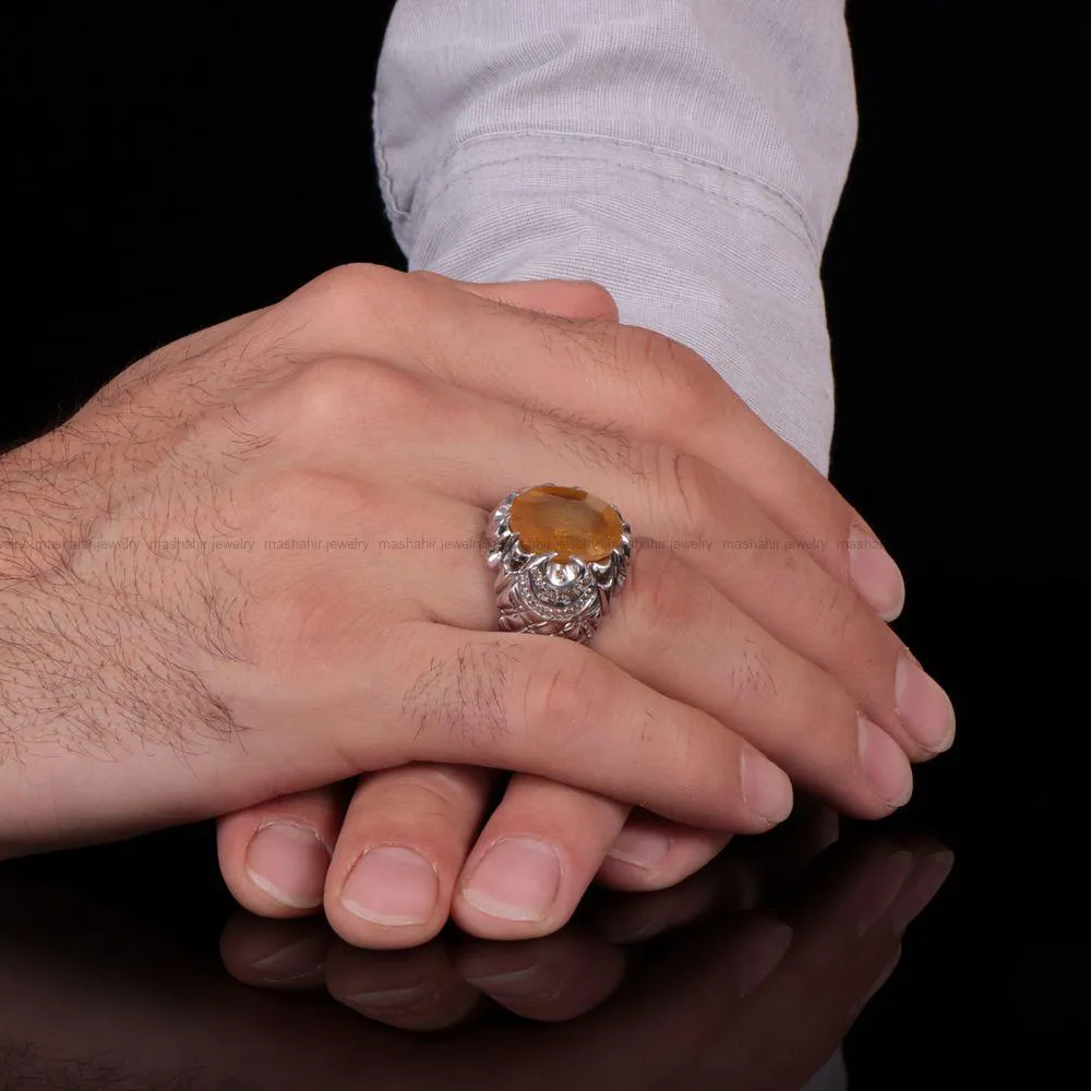 انگشتر یاقوت زرد مردانه کد 834