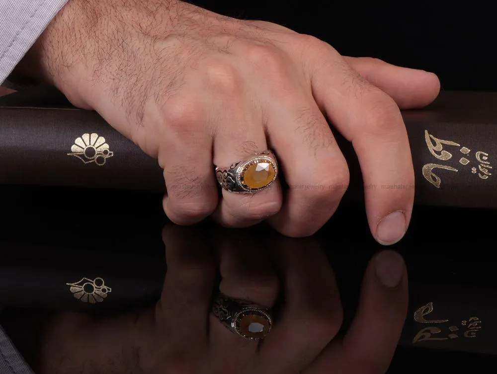 انگشتر یاقوت زرد مردانه کد 845
