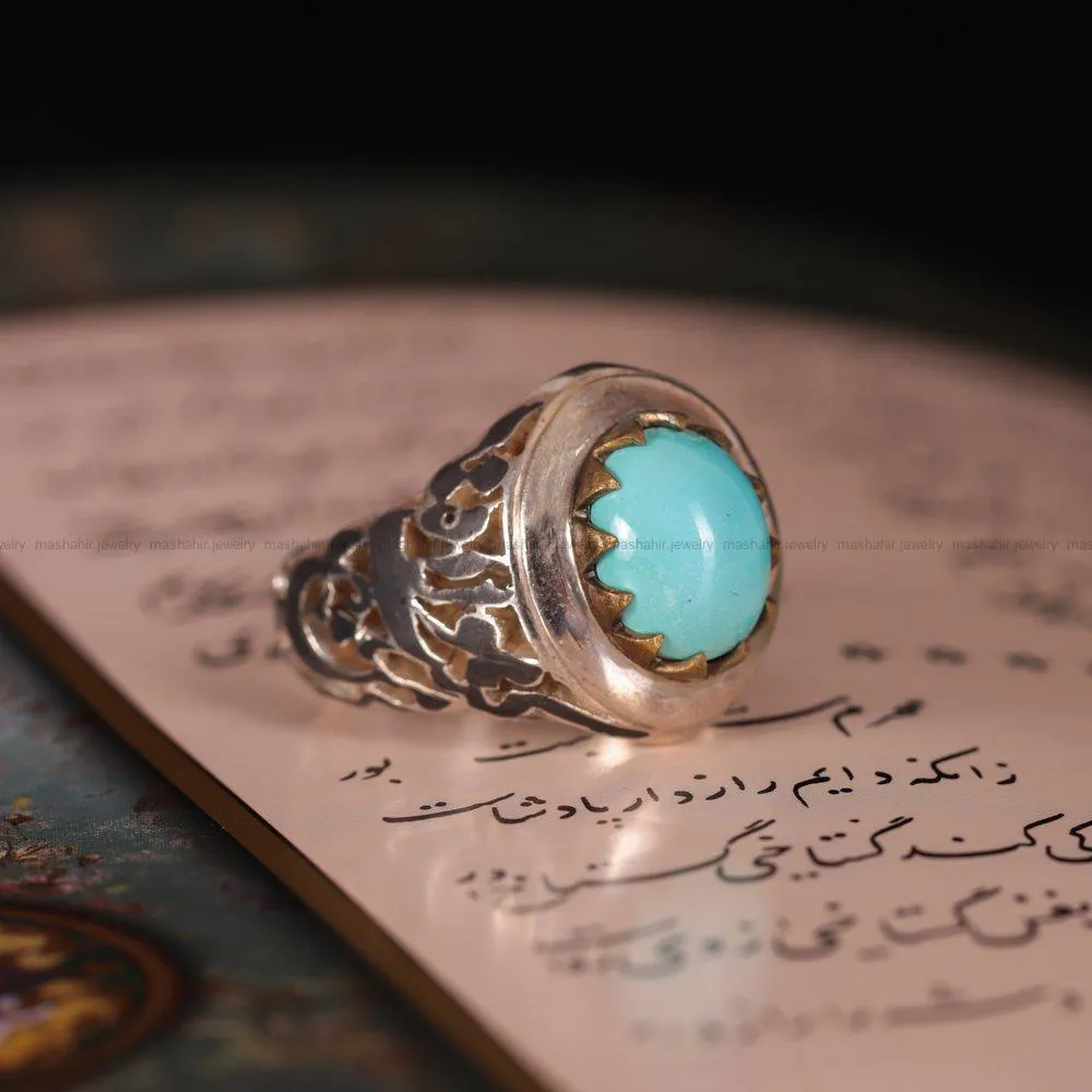 انگشتر فیروزه عجمی مردانه کد 2092