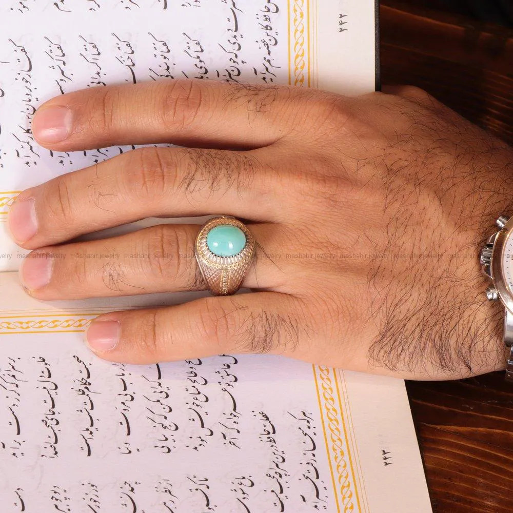 انگشتر فیروزه عجمی مردانه کد 2094