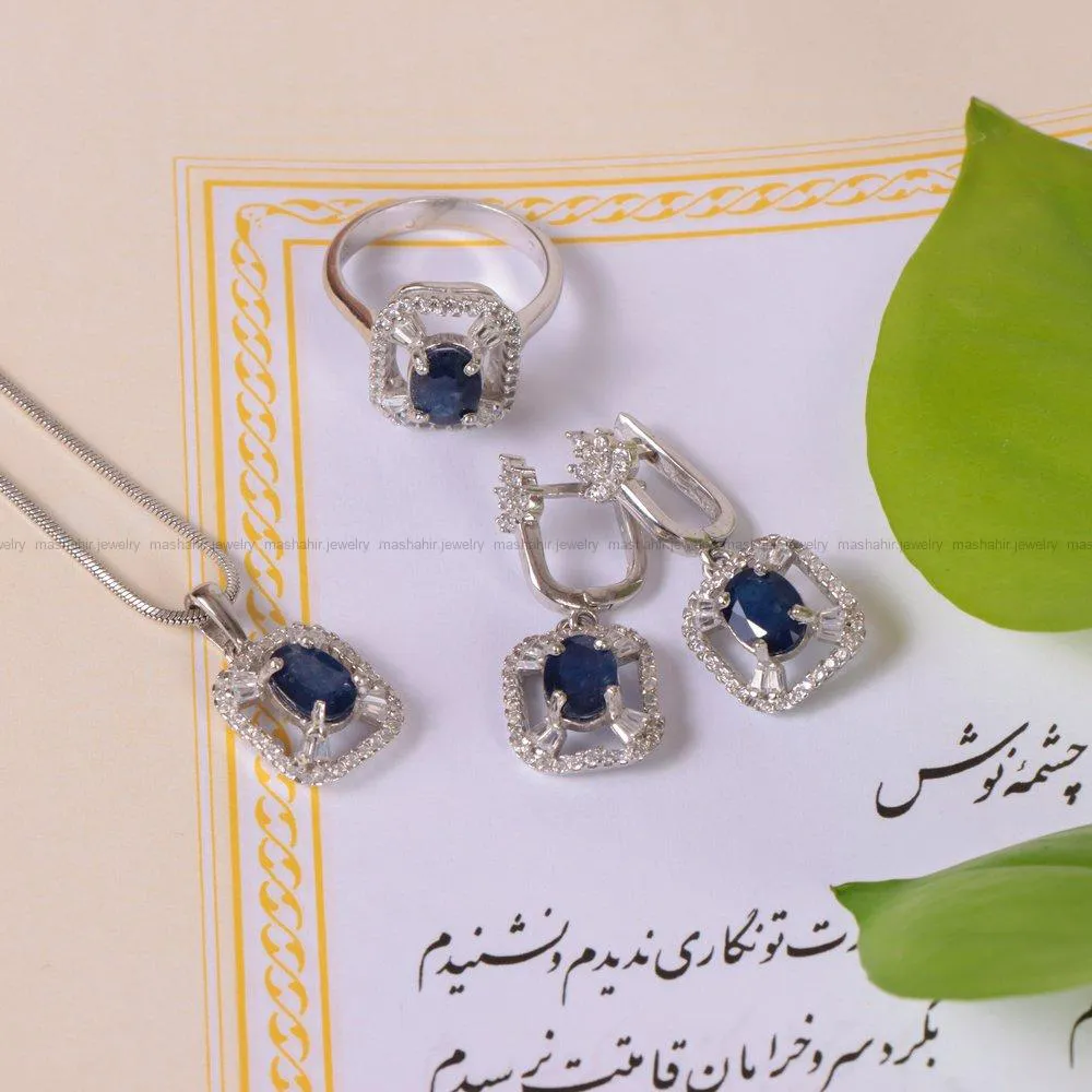 نیم ست یاقوت کبود زنانه کد 2132