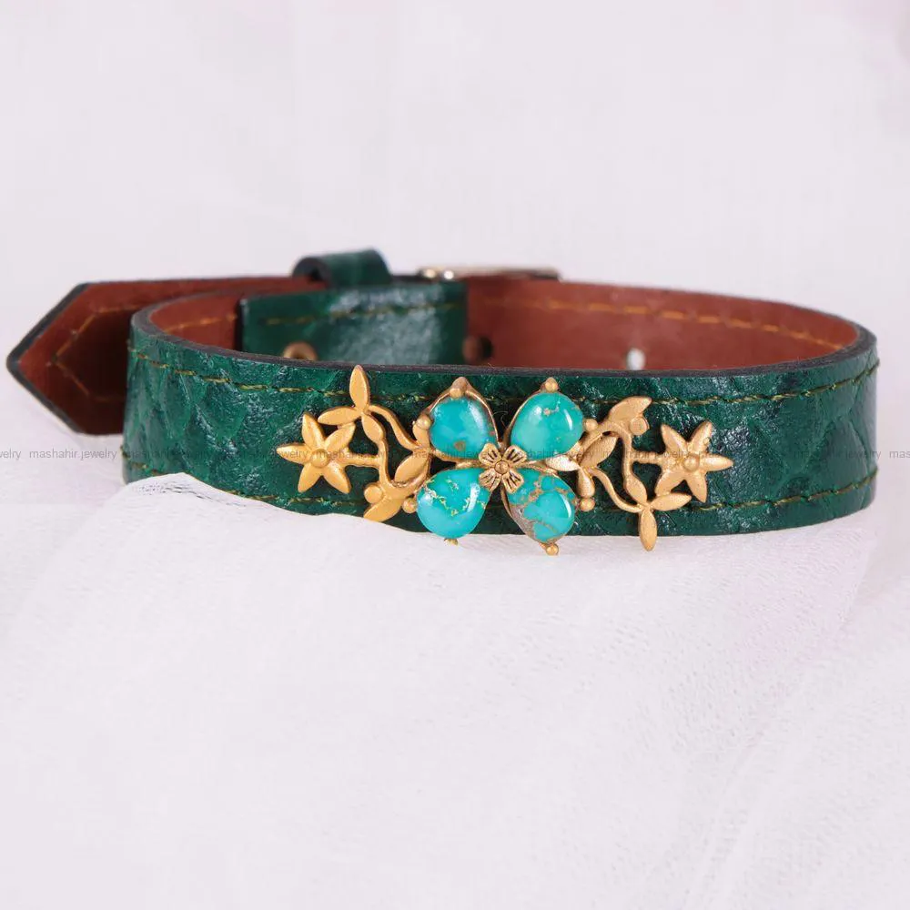 دستبند چرم فیروزه زنانه کد 2395