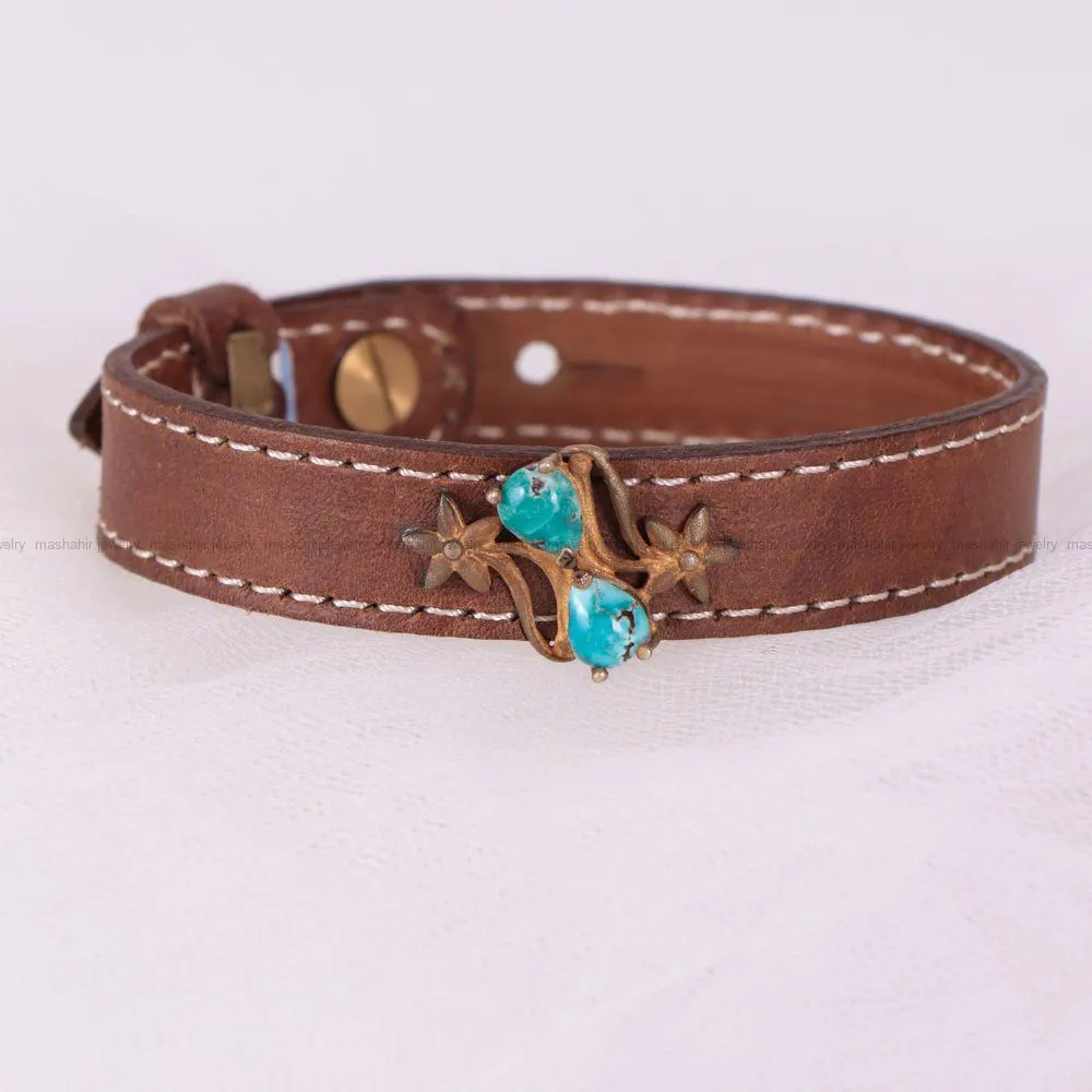 دستبند چرم فیروزه زنانه کد 2405