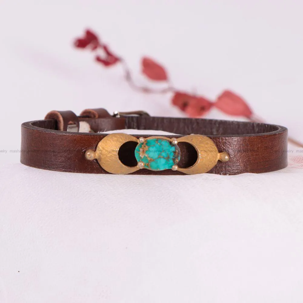 دستبند چرم فیروزه زنانه کد 2412