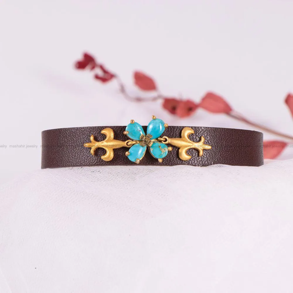 دستبند چرم فیروزه زنانه کد 2415
