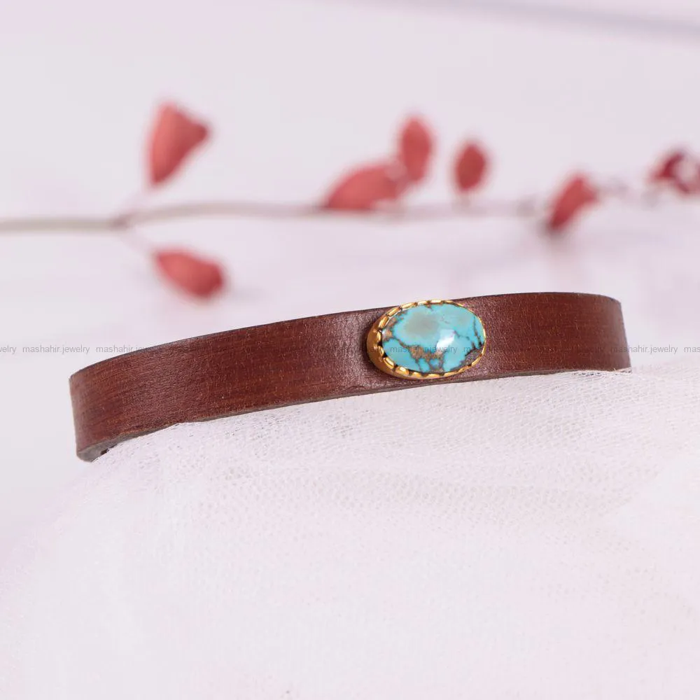 دستبند چرم فیروزه زنانه کد 2417
