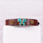 دستبند چرم فیروزه زنانه کد 2420