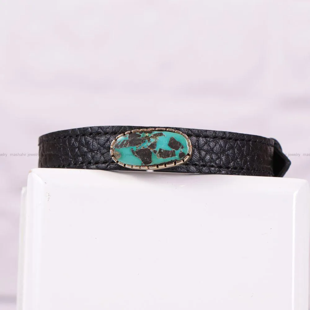 دستبند چرم فیروزه زنانه کد 2421